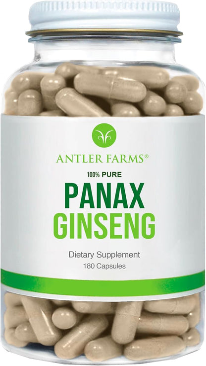 Antler Farms - 100% Pure, Red Panax Ginseng Extract, 180 Capsules, 500mg - From Slow-Grown Ginseng Root in the Changbai Mountains, 10% Ginsenosides