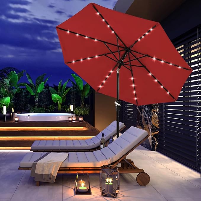 ABCCANOPY Durable Solar Led Patio Umbrellas with 32LED Lights 9FT (vermilion)