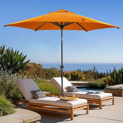 wikiwiki 7.5 FT Patio Umbrellas Outdoor Table Market Umbrella with Push Button Tilt/Crank, 6 Sturdy Ribs, Fade Resistant Waterproof POLYESTER DTY Canopy for Garden, Lawn, Deck, Backyard & Pool, Orange