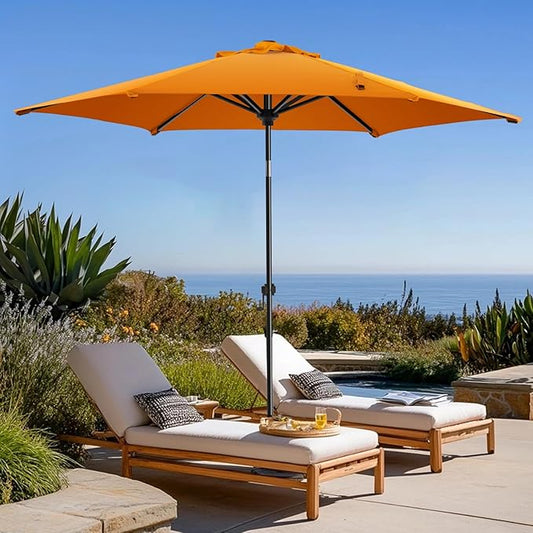 wikiwiki 7.5 FT Patio Umbrellas Outdoor Table Market Umbrella with Push Button Tilt/Crank, 6 Sturdy Ribs, Fade Resistant Waterproof POLYESTER DTY Canopy for Garden, Lawn, Deck, Backyard & Pool, Orange