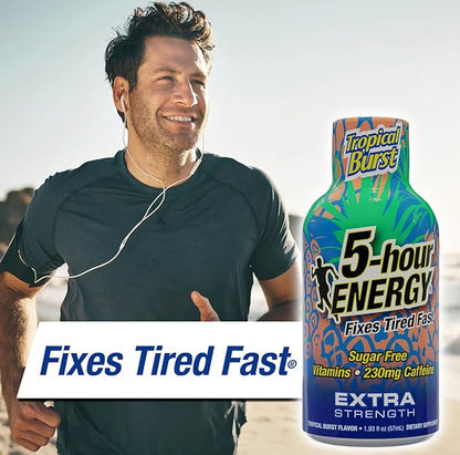 5-Hour ENERGY Shots Extra Strength | Tropical Burst Flavor | 1.93 oz. 30 Count | Sugar Free, Zero Calories | Amino Acids and Essential B Vitamins | Dietary Supplement | Feel Alert and Energized
