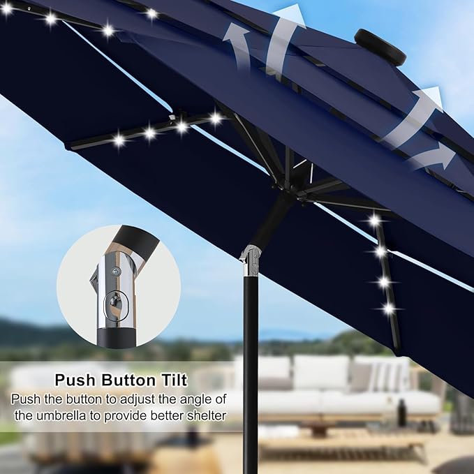 ABCCANOPY Solar Led Patio Umbrella 3-Tiers 11FT (Tibetan Blue)
