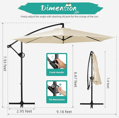 Shintenchi Patio Offset Umbrella with Easy Tilt Adjustment,Crank and Cross Base, Outdoor Cantilever Hanging Umbrella, Sunshade Umbrella Canopy, Cream White