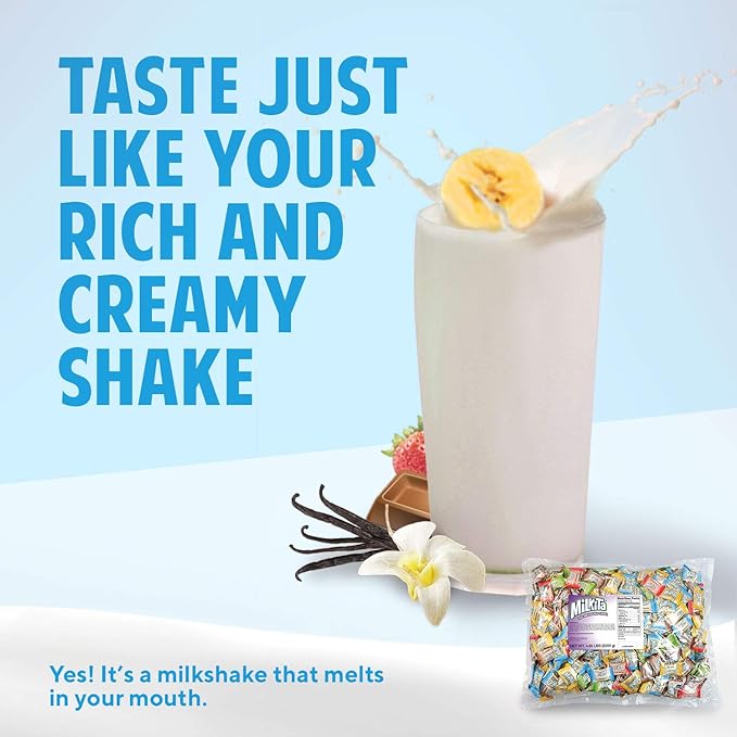 Milkita Creamy Shake Candy Bulk Pack, Gluten Free Chewy Candies with Calcium & Real Milk, Zero Trans Fat, Low-Sugar, Assorted Flavors (Vanilla, Strawberry, Chocolate, Honeydew, Banana), 550 Pcs