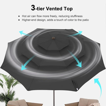 ABCCANOPY Patio Umbrellas 3 Tiers 9FT (Dark Gray)