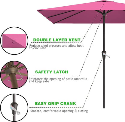 8' x 10' Rectangular Patio Umbrellas for Outdoor, Outdoor Table Umbrella, Large Outdoor Patio Umbrellas with 8 Sturdy Ribs for Market, Garden, Pool (Rose Pink)