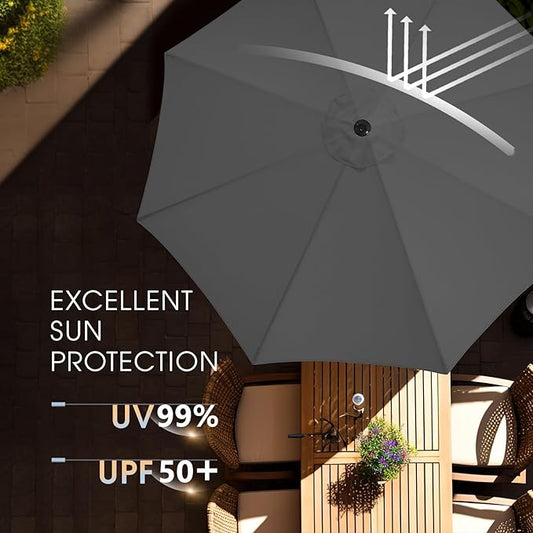 wikiwiki 7.5 FT Patio Umbrellas Outdoor Table Market Umbrella with Push Button Tilt/Crank, 6 Sturdy Ribs, Fade Resistant Waterproof POLYESTER DTY Canopy for Garden, Lawn, Backyard & Pool, Dark Gray