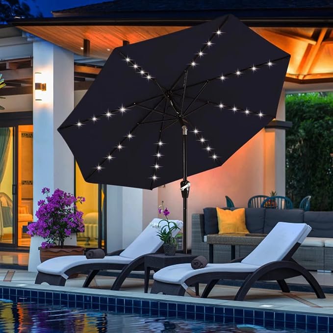 ABCCANOPY Durable Solar Led Patio Umbrellas with 32LED Lights 11FT (Navy Blue)
