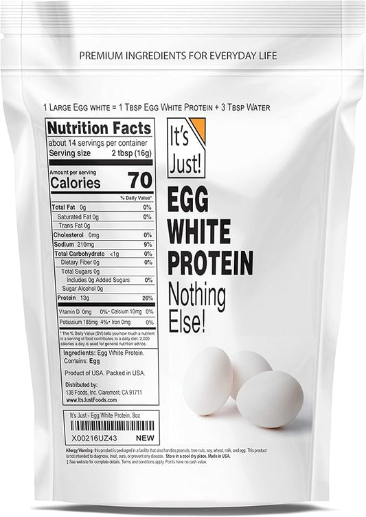 It's Just! - Egg White Protein Powder, Made in USA from Cage-Free Eggs, Dried Egg Whites (Unflavored, 8oz)