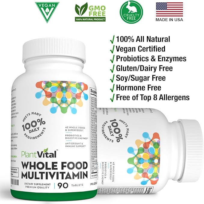Plantvital Whole Food Multivitamin - Multivitamins with 42 Superfoods Raw Veggies and Fruits Vitamins Earth Energy Fruits and Veggies Supplement Pure Fruit and Vegetable Supplements - 270 Tablets