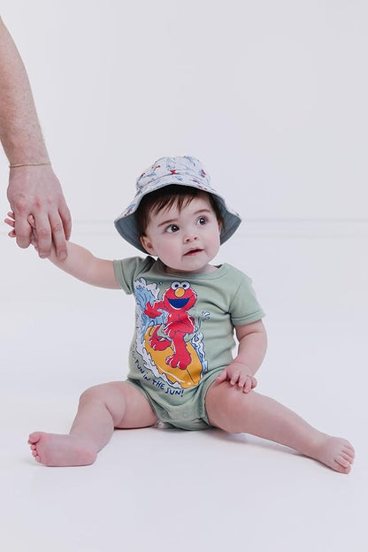 Sesame Street Elmo Cookie Monster Big Bird Romper and Bucket Sun Hat Newborn to Toddler