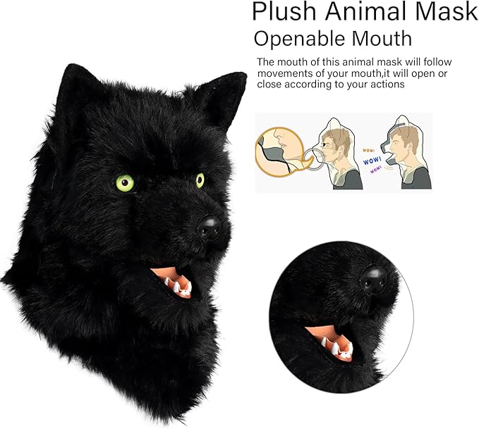 HAOAN Furry Dog Mask Animal Wolf Full Head for Halloween Fancy Dress Party Cosplay Costume Women Men