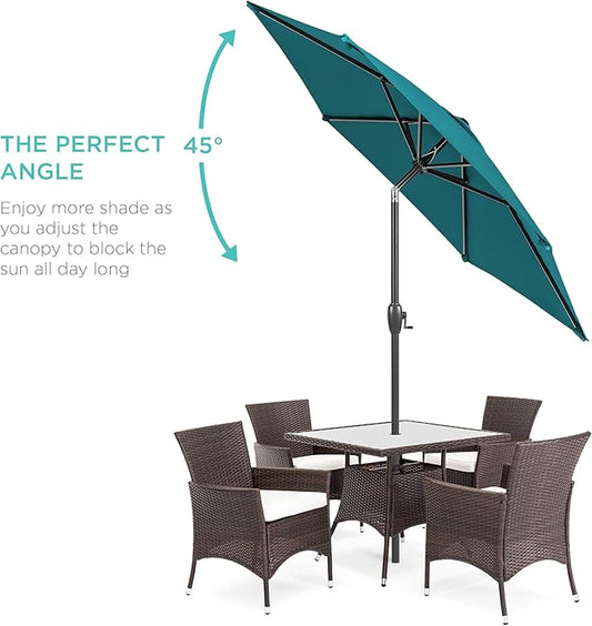 Best Choice Products 7.5ft Heavy-Duty Round Outdoor Market Table Patio Umbrella w/Steel Pole, Push Button Tilt, Easy Crank Lift - Cerulean
