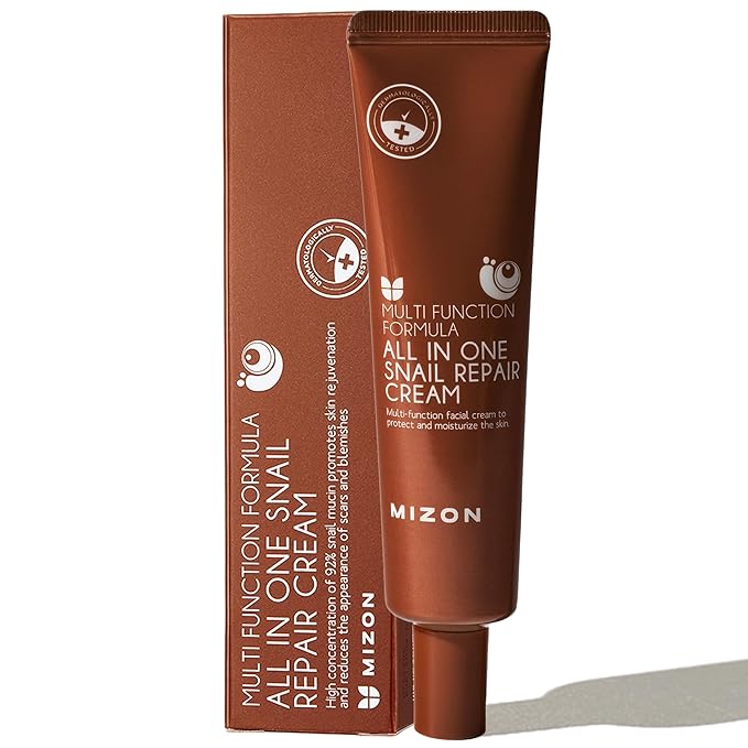 MIZON All in One Snail Repair Cream Snail Mucin with 12 Natural Extracts Korean Recovery Cream for Fine Line & Blemish Care (1.18 Fl Oz Pack of 1)