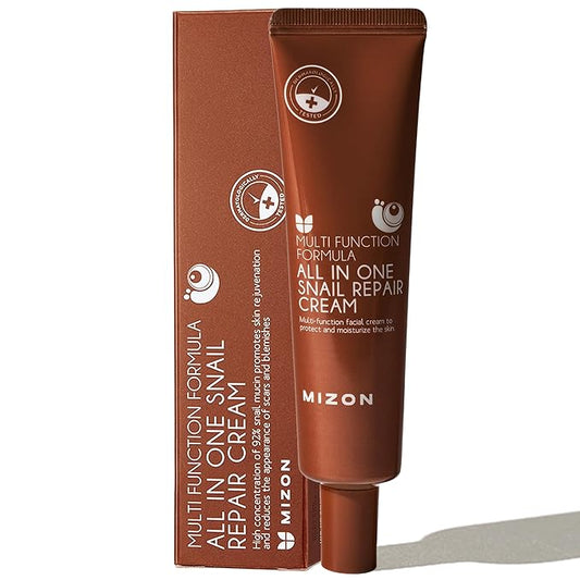 MIZON All in One Snail Repair Cream Snail Mucin with 12 Natural Extracts Korean Recovery Cream for Fine Line & Blemish Care (1.18 Fl Oz Pack of 1)