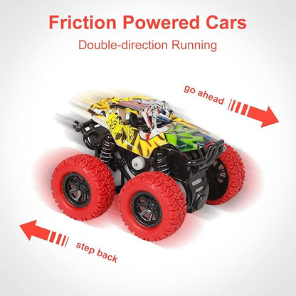 M SANMERSEN Monster Truck Toys for Ages 2-4, Friction Cars for Toddlers 1-3 Push and Go 360° Rotating Stunt Car for 2+ Year Old Boys Girls Gifts (2 Pack - Red and Yellow)
