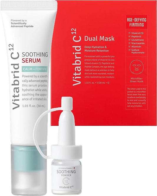 Dual Mask Korean Face Mask + C12 12 Hour Vitamin C Soothing Serum Bundle