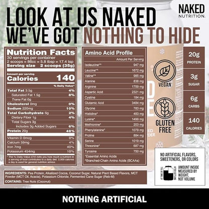 Naked Shake - Hot Cocoa Protein Shake - Plant Based Protein Powder with Mct Oil - Gluten-Free, Soy-Free, No Gmos Or Artificial Sweeteners - 30 Servings