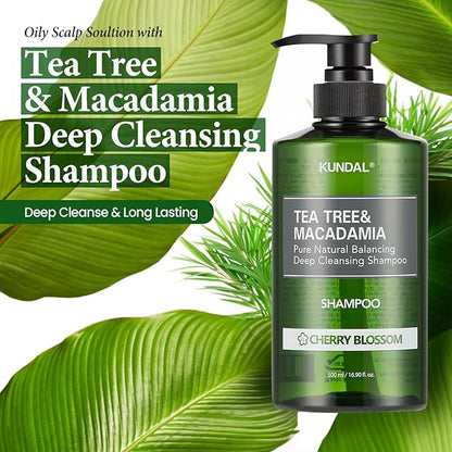 KUNDAL Tea Tree & Macadamia Deep Cleansing Shampoo [Jasmine Woody] - Korean Hair Care, Scalp Care, Tea Tree extract, For All hair Types 10.14fl oz (pack of 1)
