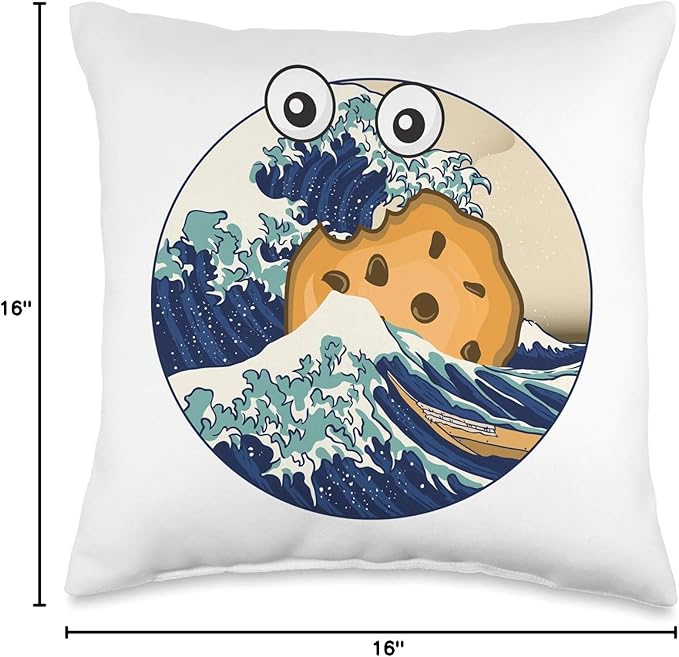 Funy Kanagawa Great Wave Monster eating cookie parody Throw Pillow