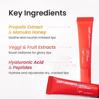 CNP Propolis Jelly Tinted Lipcerin - Cherry Pie, Hydrating Lip Gloss with Manuka Honey & Hyaluronic Acid, Gifts for Women, Korean Skin Care, 0.3 fl.oz.