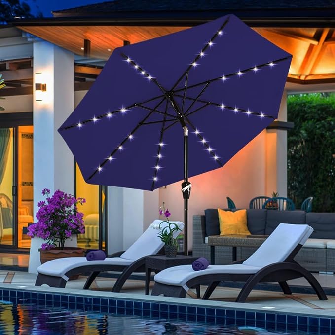 ABCCANOPY Durable Solar Led Patio Umbrellas with 24LED Lights 7.5FT (Blue)