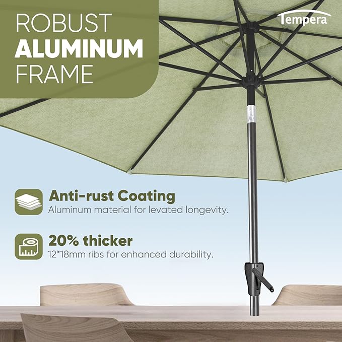 Tempera Patio Market Outdoor Table Umbrella with Push Button Tilt and Crank,Large Sun Umbrella with Sturdy Pole&Fade resistant canopy,Easy to set
