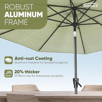 Tempera Patio Market Outdoor Table Umbrella with Push Button Tilt and Crank,Large Sun Umbrella with Sturdy Pole&Fade resistant canopy,Easy to set