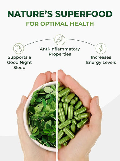 PURA VIDA MORINGA Capsules Single Origin Moringa Powder Organic. Moringa Leaf. Energy, Metabolism, & Immune Support. 120ct. 500mg Caps.