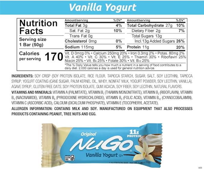 NuGo Original Variety, Vanilla Yogurt 15 bars & Peanut Butter 15 bars, 11g Protein, Gluten Free, 30 Count