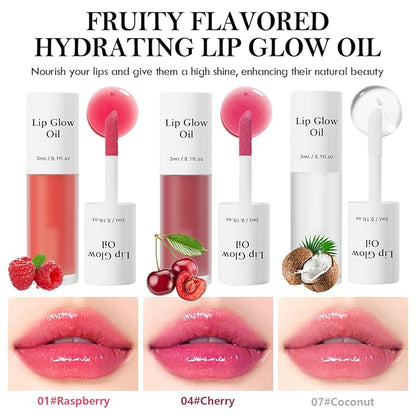 2Pcs Hydrating Lip Glow Oil,Plumping Lip Gloss,Moisturizing Transparent and Nourishing Non-stick Cup Fruit Flavored Lip Oil for Reducing Lip Lines and Lip Care(04#+07#)