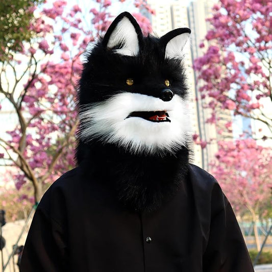 HAOAN Furry Dog Mask Animal Wolf Full Head for Halloween Fancy Dress Party Cosplay Costume Women Men