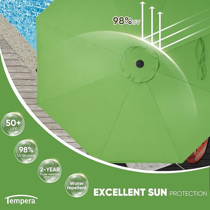 Tempera Patio Market Outdoor Table Umbrella with Push Button Tilt and Crank,Large Sun Umbrella with Sturdy Pole&Fade resistant canopy,Easy to set