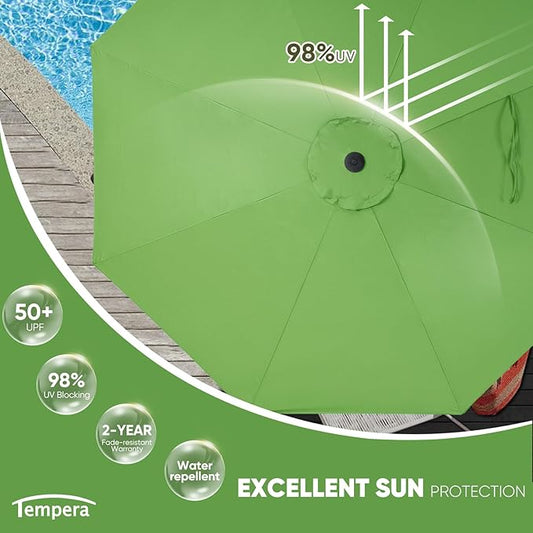 Tempera Patio Market Outdoor Table Umbrella with Push Button Tilt and Crank,Large Sun Umbrella with Sturdy Pole&Fade resistant canopy,Easy to set