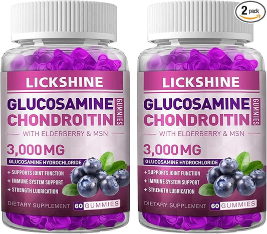 2 Packs 3000MG Glucosamine Chondroitin Gummies with MSM & Elderberry - Extra Strength Joint Health, Flexibility, Antioxidant Immune Support Supplement Gummy for Adults, Men & Women