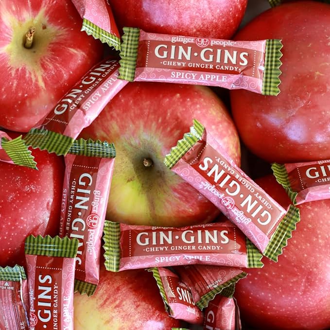 GIN GINS Spicy Apple Ginger Chews – Natural Fresh Ginger Candy by The Ginger People – Individually Wrapped Healthy Candy – Spicy Apple Ginger Flavor – Large 1 lb Bag (16oz) – Pack of 1