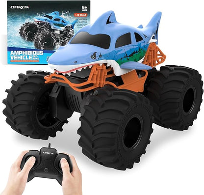 Shark RC Monster Truck for Kids, 1:16 Scale 4WD Shark Monster Car Toys, 2.4GHz All Terrain Amphibious Remote Control Car for Boys and Girls Ages 6-12+