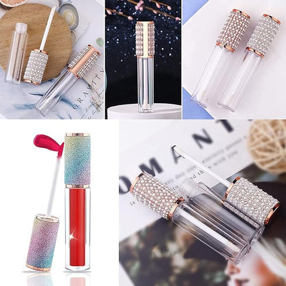 AMORIX 72 Pack 5ml Lip Gloss Tubes with Wand 5ml Empty Rhinestone Lip Gloss Containers Cute Lipgloss Bottles Lip Gloss Supplies Kit + Labels for DIY Lip Gloss Base