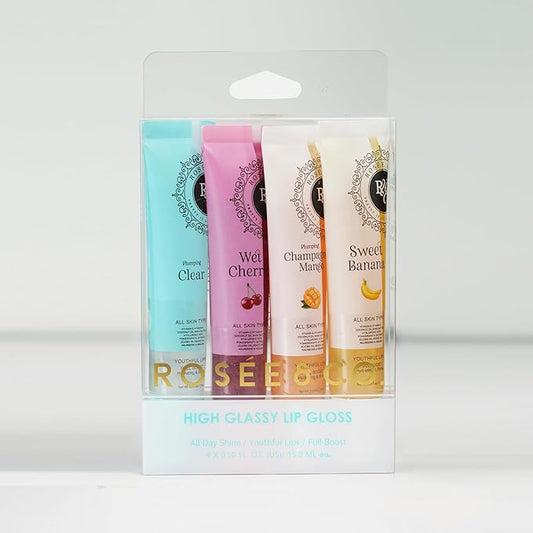 ROSÉE & CO Rosee Lip Gloss Vegan & Cruelty Free Treatment, Professional Make up, Long Lasting Glossy with Shea Butter, Moisturize, Protect & Smooth, High Shine, Non-Sticky - Set of 4-5