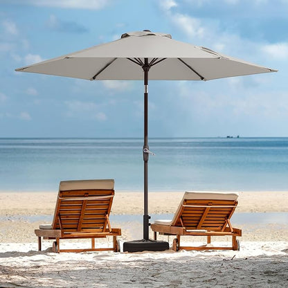 JEAREY 7.5FT Patio Umbrella Market Table Umbrella with 6 Sturdy Ribs, Push Button Tilt/Crank Outdoor Umbrella for Garden, Deck, Backyard, Pool and Beach,Light Grey