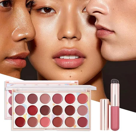 Lip Gloss Palette, 18 Colors Dard Red Pink Nude Brown Lip Makeup Pallet Kit, Pro Women Lip Color Palette with Soft Silicon Brush, Lip Present Set for Teen Girl, Mum, Daughter, Friend, Sister