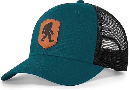 Mesh Bigfoot Hat Leather Cap for Men- Great Snapback Closure Sasquatch Hat for Hunting & Hiking
