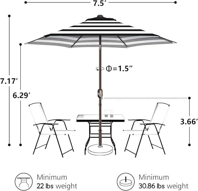 7.5Ft/9Ft Patio Umbrella, UV Protect Pool Umbrella with Heavy Duty Pole,Outdoor Umbrella with Push Botton Tilt & Crank