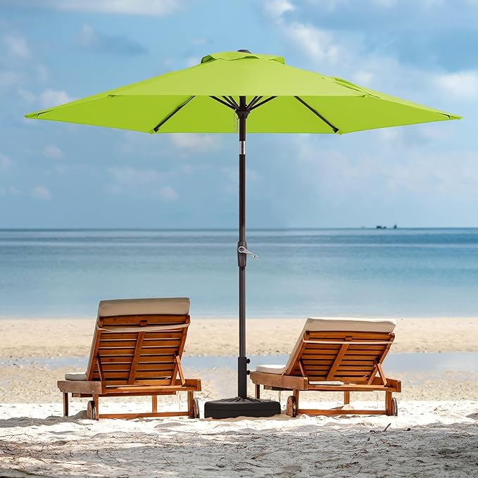 JEAREY 7.5FT Patio Umbrella Market Table Umbrella with 6 Sturdy Ribs, Push Button Tilt/Crank Outdoor Umbrella for Garden, Deck, Backyard, Pool and Beach,Apple Green