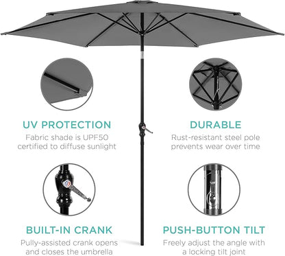 Best Choice Products 10ft Outdoor Steel Polyester Market Patio Umbrella w/Crank, Easy Push Button, Tilt, Table Compatible - Gray