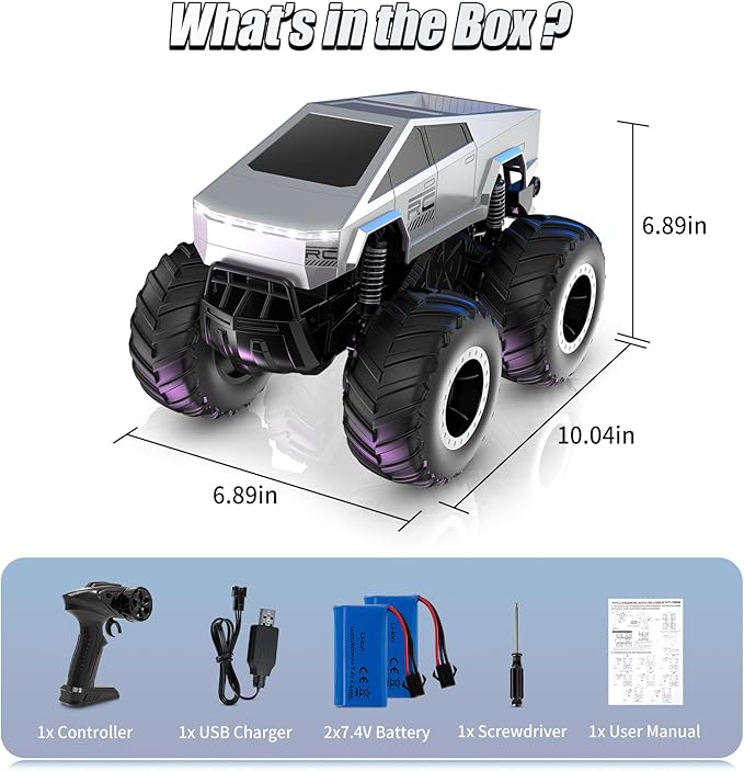 1:16 Remote Control Car, 2.4GHz Waterproof RC Cars, 4WD Amphibious RC Truck, All Terrain Off-Road Remote Control Monster Truck, Pick-up RC Car Toy for Boys Girls Ages 6+