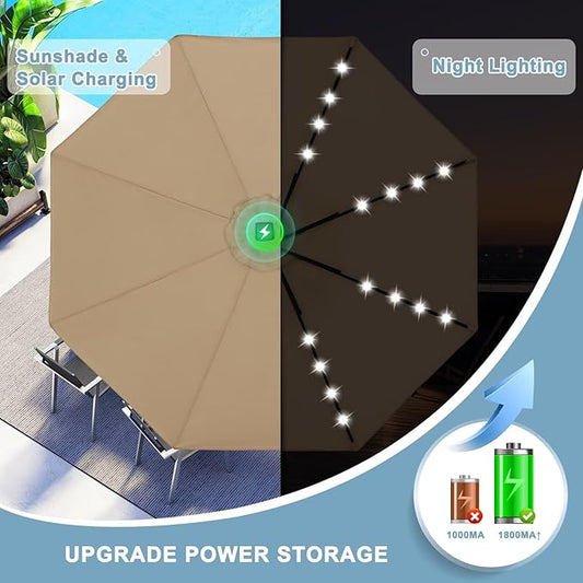 ABCCANOPY Outdoor 11FT Solar Led Patio Umbrellas with 32LED Lights (Tan)