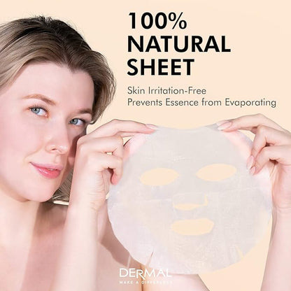 DERMAL Korean Collagen Face Mask – Hydrating & Soothing Sheet Mask with Panthenol – Hypoallergenic Calming Moisture Care for All Skin Types – 32 Combo Pack A+B Set
