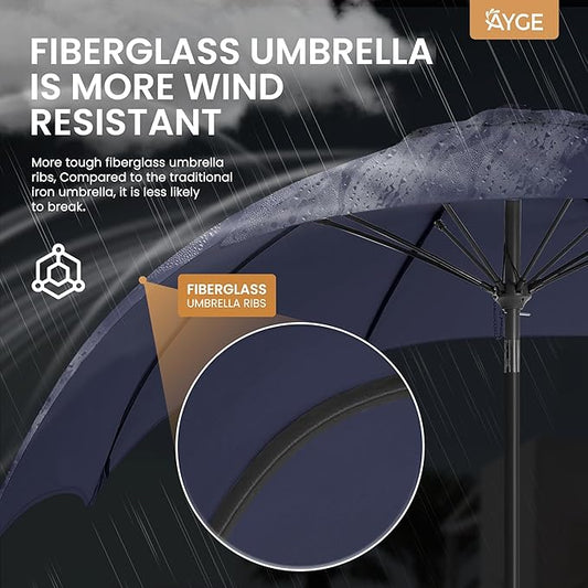 Ayge 9FT Large Outdoor Patio Umbrella Market Table Umbrella-UV Resistant, Easy Push Button Tilt and Crank, 8 Sturdy Fiberglass Ribs Heavy-Duty Pool Umbrella for Deck, Backyard,Garden