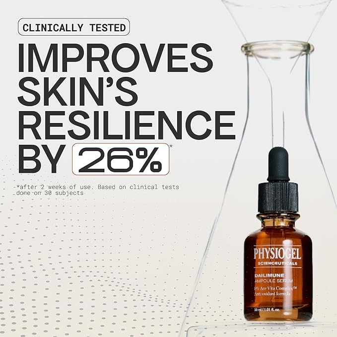 Physiogel Ampoule Vitamin C Face Serum, Strengthens Skin Barrier Antioxidant, Korean skin care, Moisturizing, Brightening, Soothing & Hydrating Serum Vitamin E & B5 Skincare Face Essence.